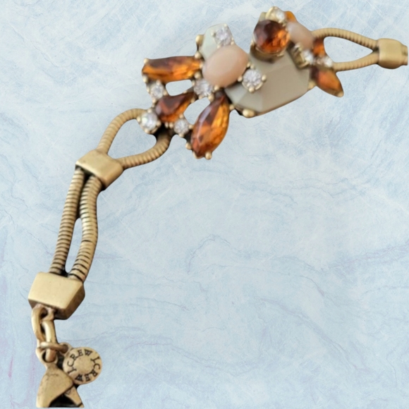 J Crew Mixed Stone Amber Pink Rhinestone Vintage Design Bracelet 8 Inches NWOT - Picture 4 of 5